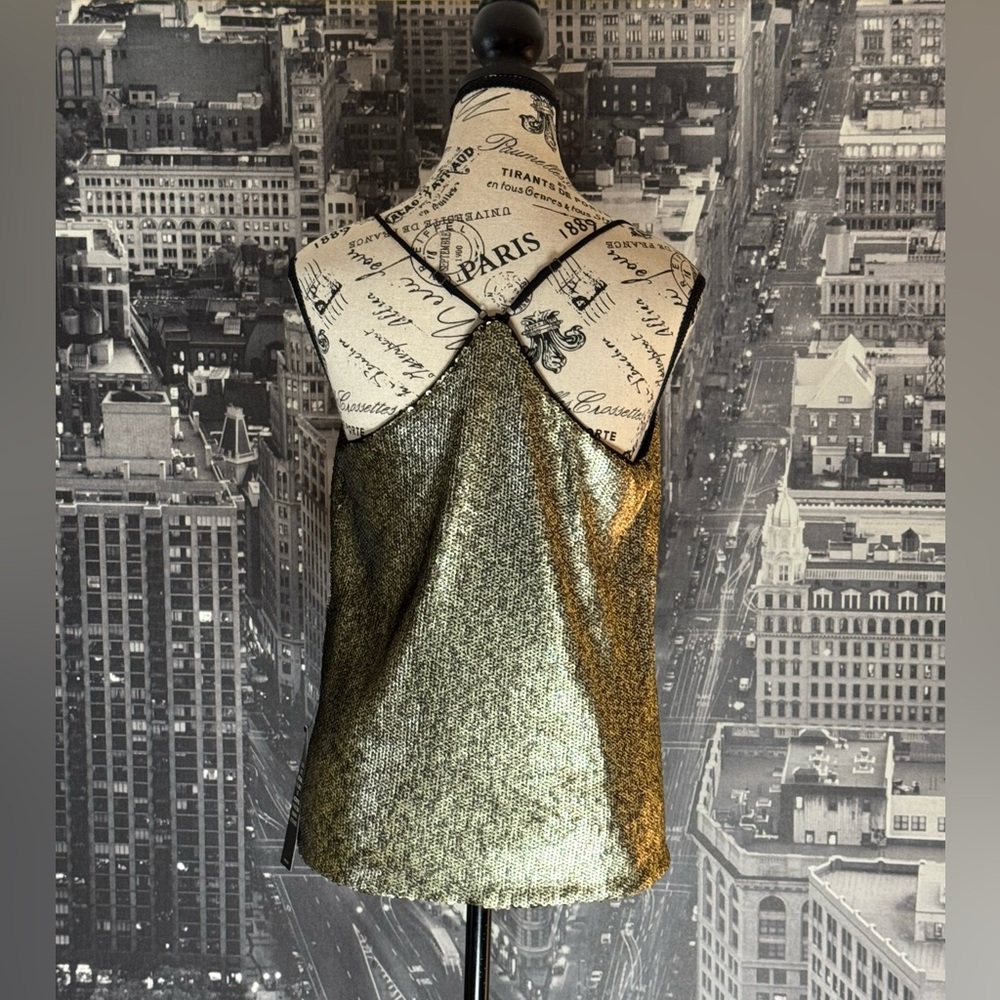 BCBGMAXAZRIA Nadya Antique Gold Sequin Top - Picture 5 of 9
